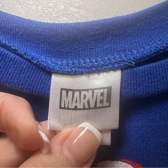 Marvel Blue Hero Panel Graphic Sweatshirt with Distressed Back Size Large - Picture 4 of 6
